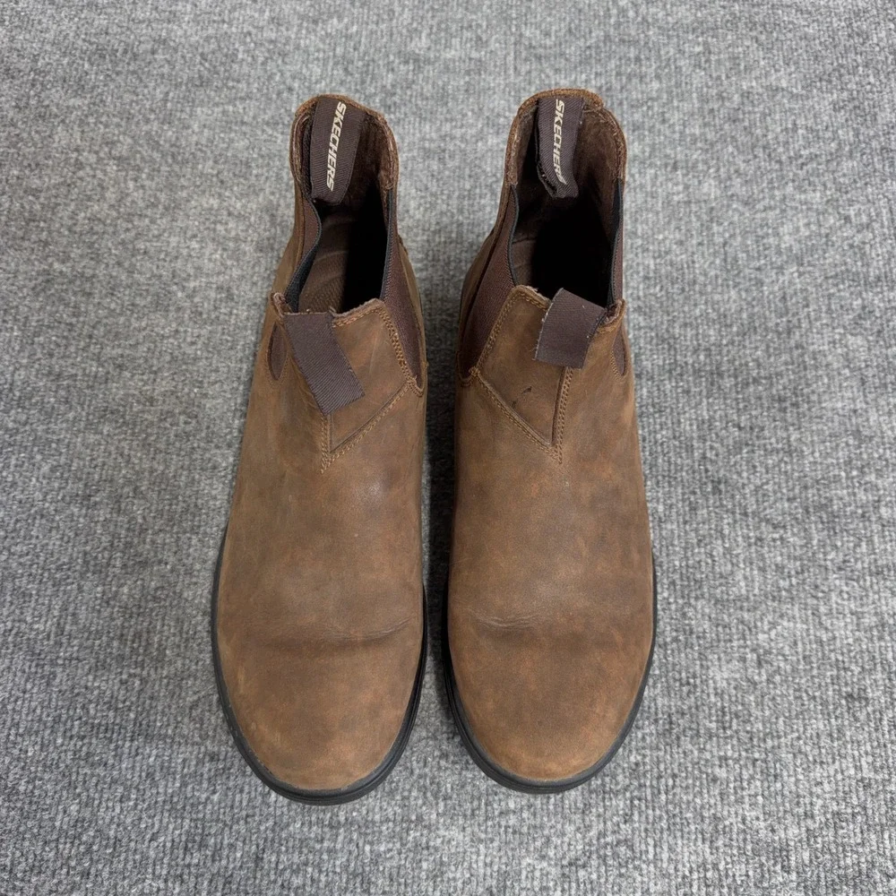 Skechers Chelsea Boot Men 9.5 Brown Leather Gaveno Relaxed Fit Memory Foam